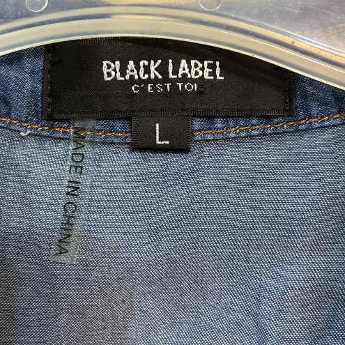 Black Label By C’est Toi Chambray Top Long Sleeve Button Front Shirt Size Large