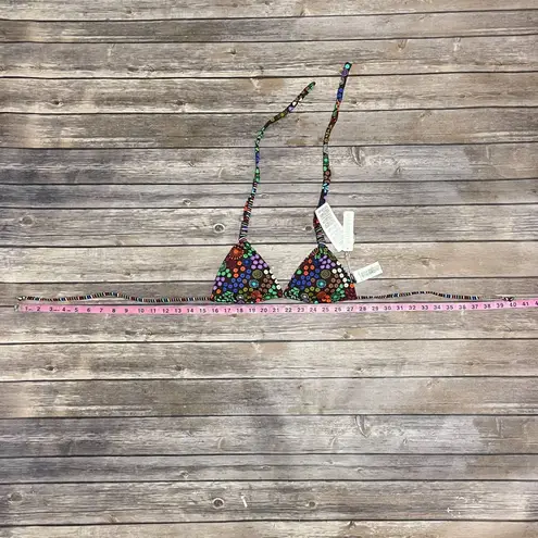 Vitamin A Reversible Floral Stripe Triangle Bikini Top Halter NWT XS Brown