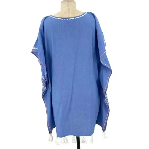 Shoshanna Swimwear Chambray Embroidered Tasseled Caftan Coverup One Size