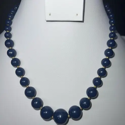 Vintage Blue  Glass Bead with Gold Tone Chain Necklace