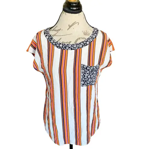 Porridge Women’s Blouse Sz Small Short Sleeve Striped Preppy Fall Autumn Retro