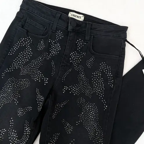 L'Agence Graphite Dark Gray Rhinestone Margot High Rise Skinny Jeans