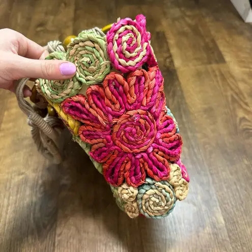 Cappelli Bright Floral Straw Tote Bag Beach Pink