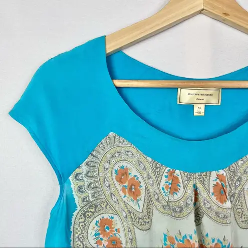 Anthropologie  Moulinette Soeurs Blue Fonte Silk Short Sleeve Top XS