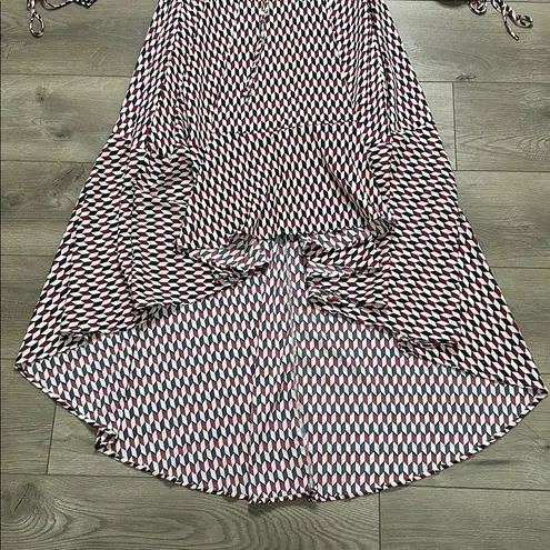 Mulla High Low Ruffle Cut Out Maxi Dress Red Black Geometric Size Medium