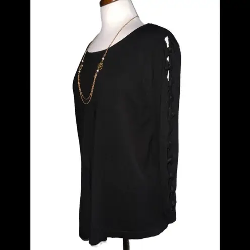 Joseph A . Black Knotted Open Sleeve Detail Pullover Round Neck Soft Sweater Lg