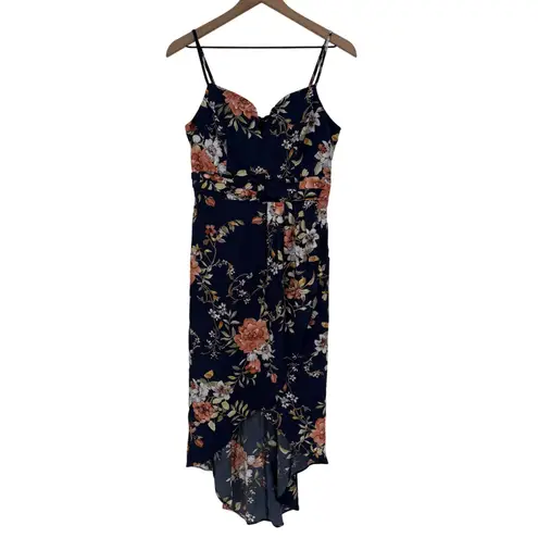 Lulus My Favorite Day Navy Blue Floral Print Tulip Skirt Midi Dress Size M Size M