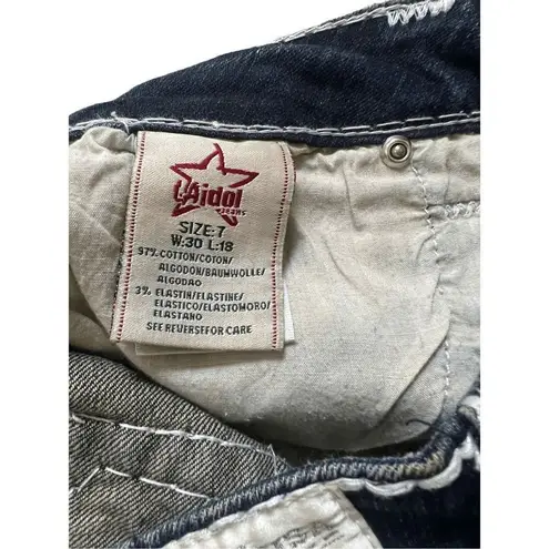 L.A. Idol Rhinestone Flap Pocket Capri Jeans Thick Stitch Size 7 made in USA Blue