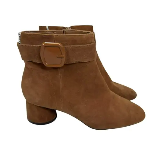 Alex Marie Suede Ankle Boots • Brown Buckle Block Heel Booties • Size 7.5M • NWT