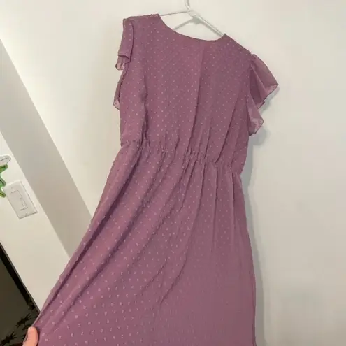 FASHION Midi Tiered Swiss Dot Dress Lilac Lavender Purple Faux Wrap Work NO BELT Size XL