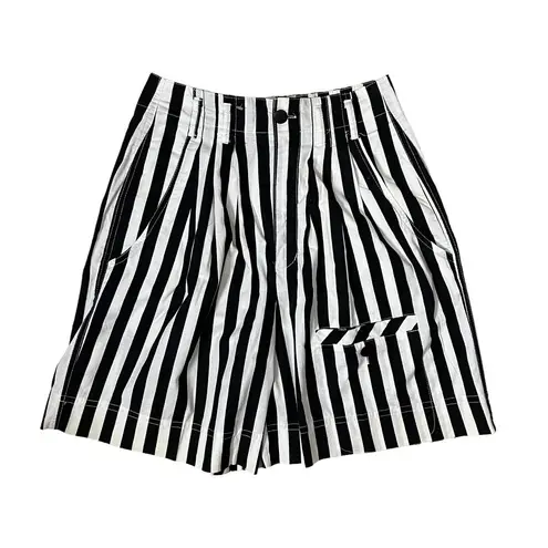 Bermuda vintage black white striped high waisted pleated front  trouser shorts