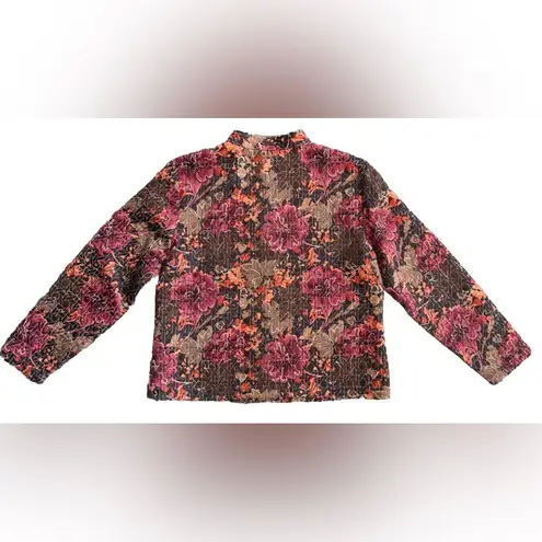 Christopher & Banks Women Jacket Blazer Size L Petite Button Floral Leaf Quilted