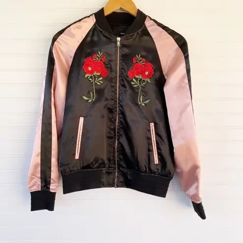 Forever 21  pink and black floral bomber jacket Size S