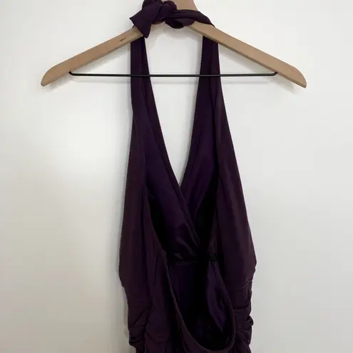 Magicsuit Slim Yvonne Babydoll Ruched Goddess Regency Halter Swimsuit Dress 12DD Purple Size 12
