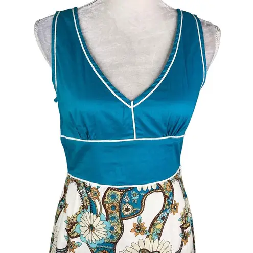 Chaudry Dress Medium Lightweight Summer Midi Sleeveless Dress Teal Floral New