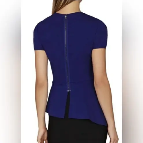 BCBG Max Azria Harlee Peplum Asymmetrical Top Blue Purple Size Large