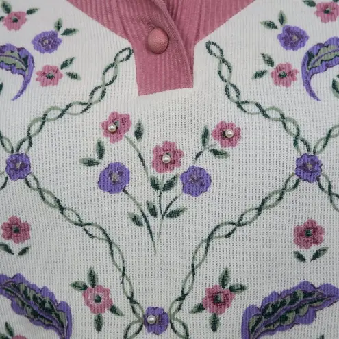 Vintage 80s G.W. Floral Pearl Corduroy Collared Sweatshirt Size M