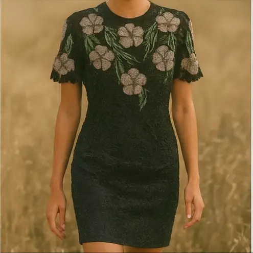 Scala Vintage 100% Silk Fully Beaded Floral Midi Dress Formal Cocktail Large - Image 3