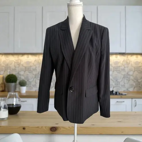 Le Suit Black Gray Pinstriped Blazer Jacket Size US 14