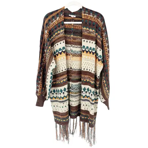 SPLA Womens Boho Ethnic Southwestern Knit Fringe Open Front Cardigan Size S