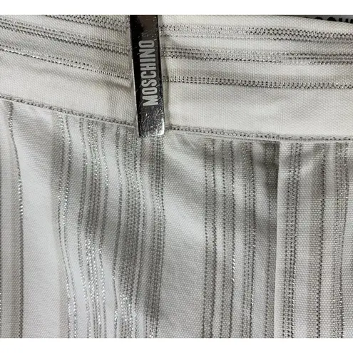 Moschino White and Silver Stripe Cotton Blend Cropped Pants Size 8