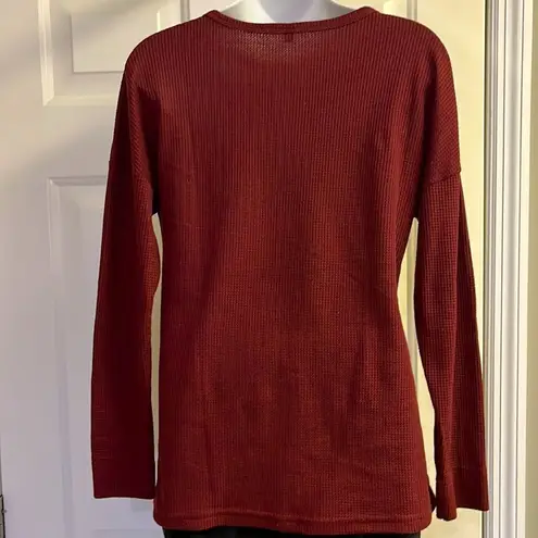 Unbranded Brick Red Pullover Long Sleeve Thermal Crew Neck Shirt
