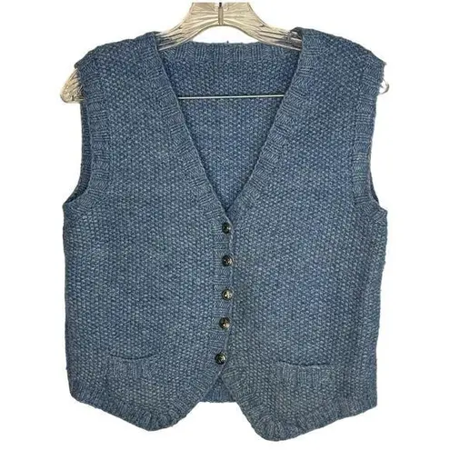 American Vintage  1980's Hand knit Blue vest coat of arms buttons size small