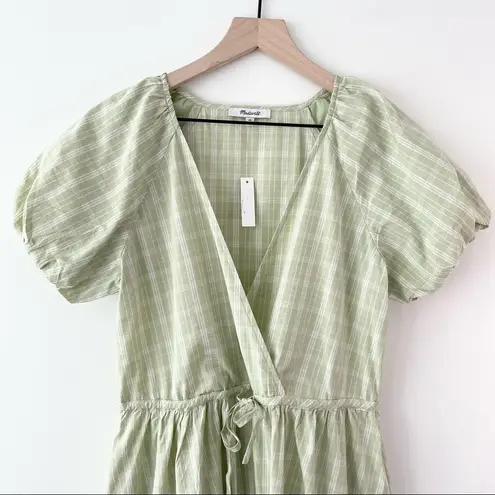 Madewell  Short Sleeve Plaid Tie-Waist Midi Dress Green/White Size XS NWT