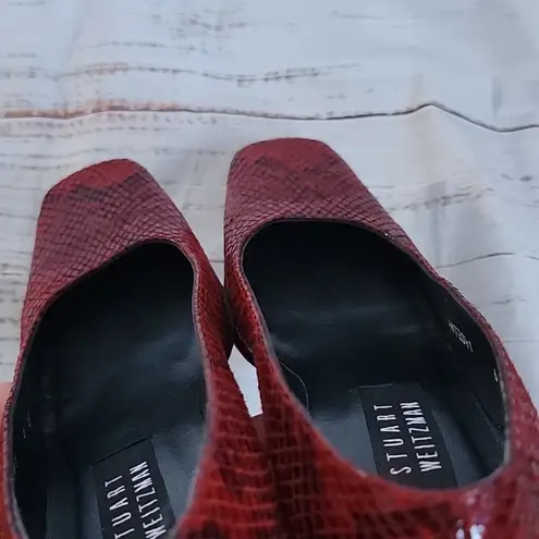 Stuart Weitzman 80s Vintage  Cherry Red Snakeskin Embossed Leather Heels Size 6