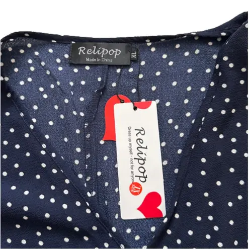 Relipop Wrap Dress Blue White Polka Dot V-Neck Bell Short Sleeve Ruffled XL NEW