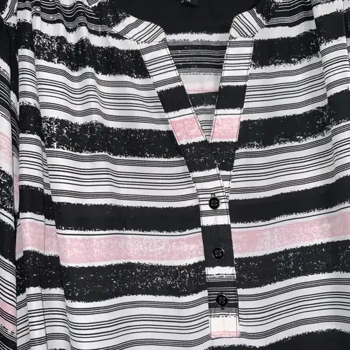 Zac & Rachel Pink & Black Striped 1/4 Button V