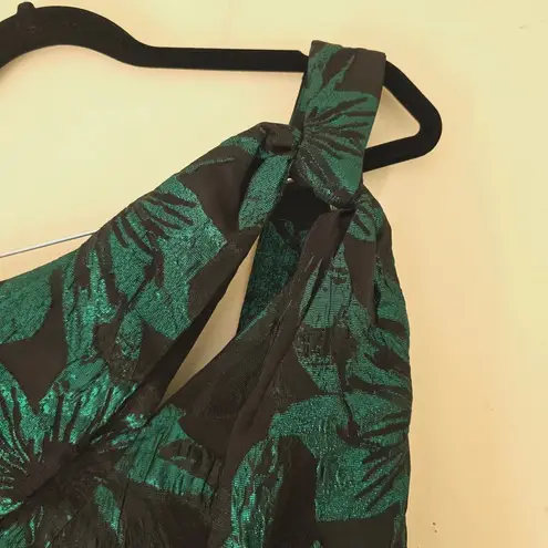 Aidan Mattox New Metallic Jacquard One-Shoulder Gown Emerald Green Women Size 10