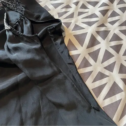 TIFF by TT Elegant Silk Black Beaded One Shoulder Tunic Lightweight Cocktail S