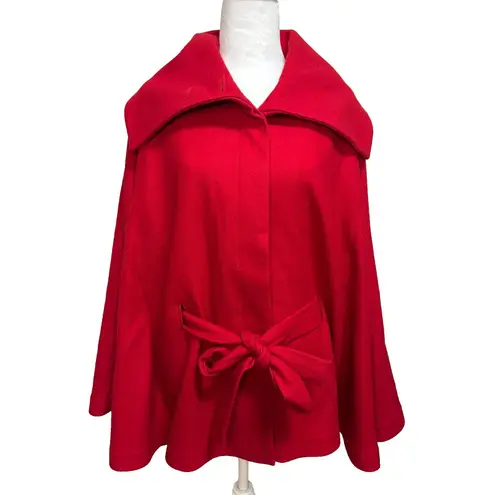 Cami Cape Coat Womens L Red Wool Blend Belted Poncho Cloak Capelet Chic Elegant Size L
