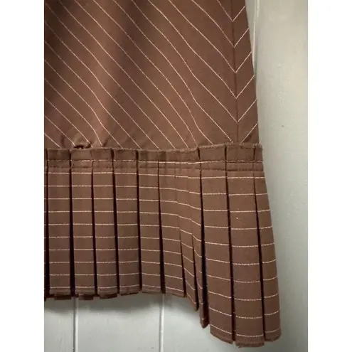 INC International Concepts Brown Pinstripe Pleated Hem Skirt Women Size 14