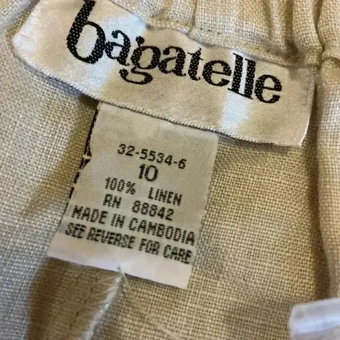 Bagatelle Skirt Sz 10 Beige 100 % Linen Buttons Drawstring Lightweight Lagenlook