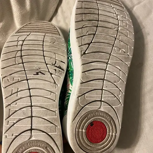 FitFlop Rally Sneakers White and Green Tropical Jungle Print size 8.5