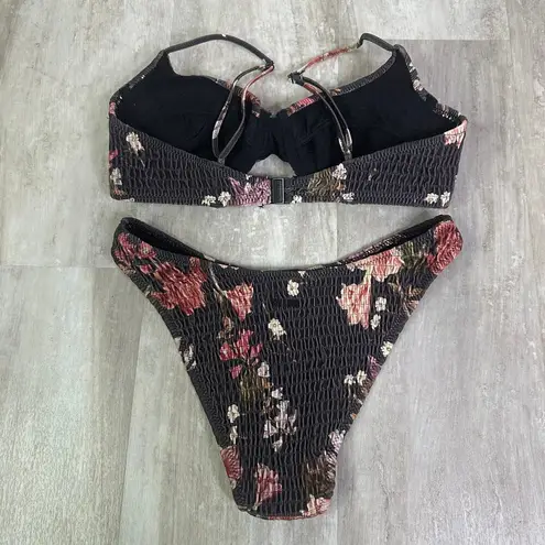Triangl Saria Wild Rose Gray Scrunch Crinkle Bikini Swimsuit Set Size Small