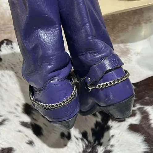 Vintage Purple Real Leather Cowboy Boots Festival Rave Burning Man A22 Size 6.5