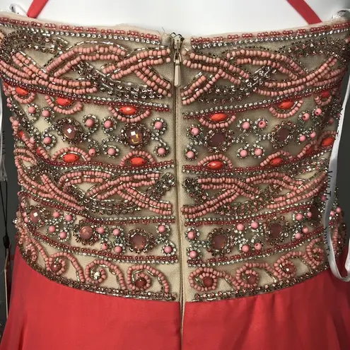 NEW VIVI TA Coral Embellished Prom Gown Dress Women's Size 14 Strapless Beaded