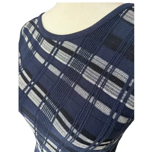 Milly Directional Plaid Knit Bodycon Hi-Low Dress Women's Size XS/S Side Flounce