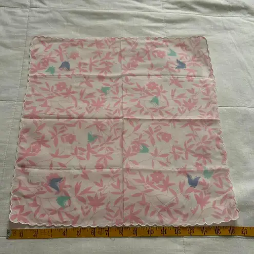 Pink scalloped edge floral bird print bandana 0492