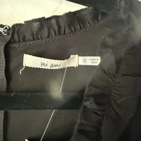 Mi Ami Black Ruffle V Neck Short Sleeve Tiered Mini Dress S Milkmaid Coquete