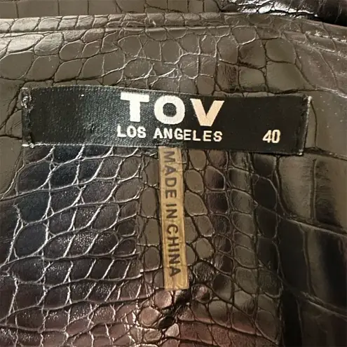 TOV Los Angeles Women's Black Faux Leather Puff Sleeves Wrap Dress Coat M Size M