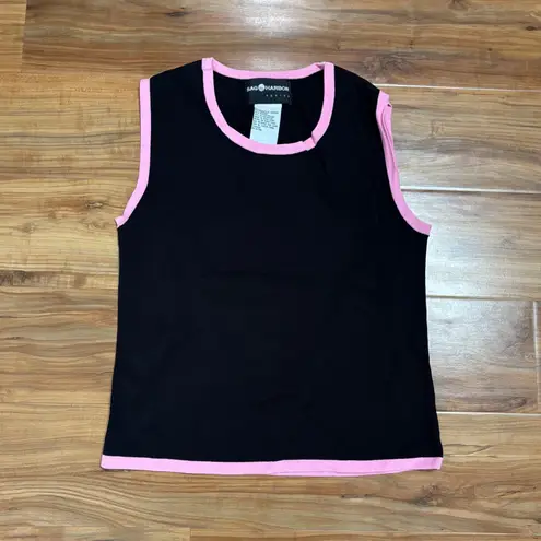 Sag Harbor Vintage 90s Petite Tank Top Sleeveless Knit Pink Trim Casual Top
