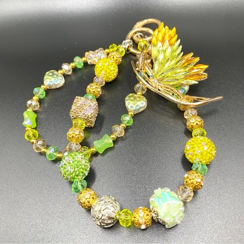 Handmade 💚💛Luxury Bag Charm / Phone Chain /Keychain Colorful Rhinestone Crystal Butterfly