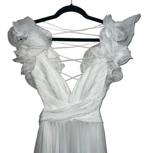 Mac Duggal NEW NWT Ruffle Tiered Cut Out Chiffon Gown White