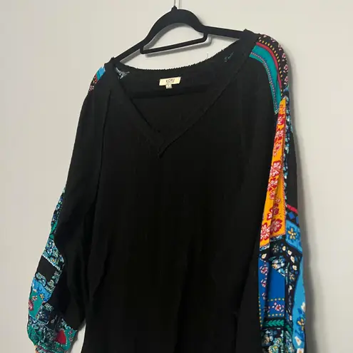 Kori America Black Vneck Sweater With Colorful Sleeves