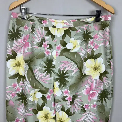 Pendleton Pants Womens 14 Silk Cotton Floral Pink Green Yellow Side Zip Straight