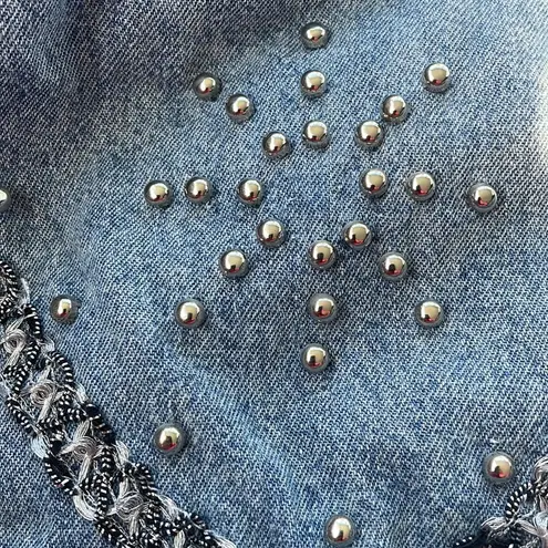 Blue Creek Jeans Vintage Wrap Short Sleeve Acid Wash Denim Top Large